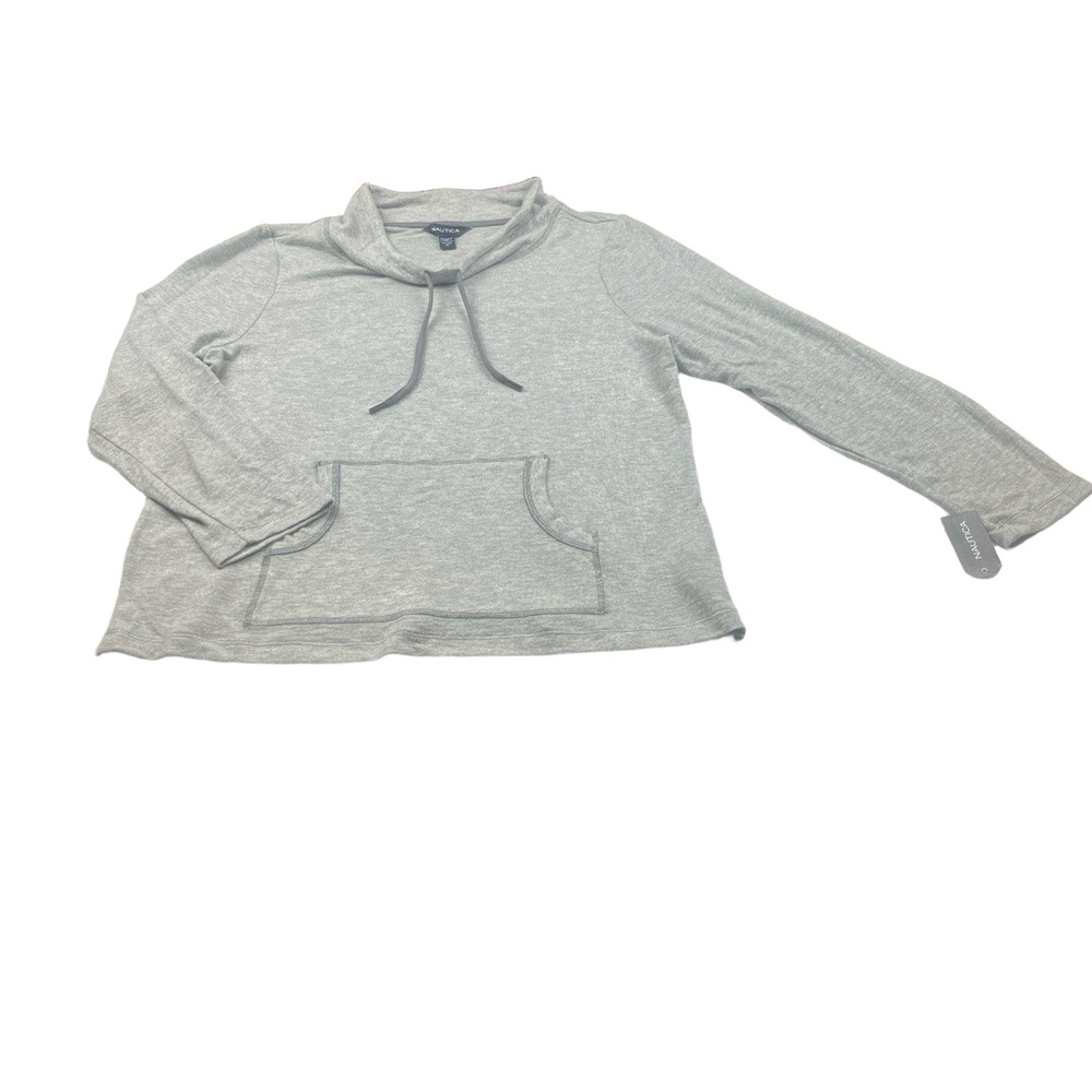 Nautica Top 1X Heather Gray Hooded Pullover Long Sleeve Cowl Neck Lounge Cozy